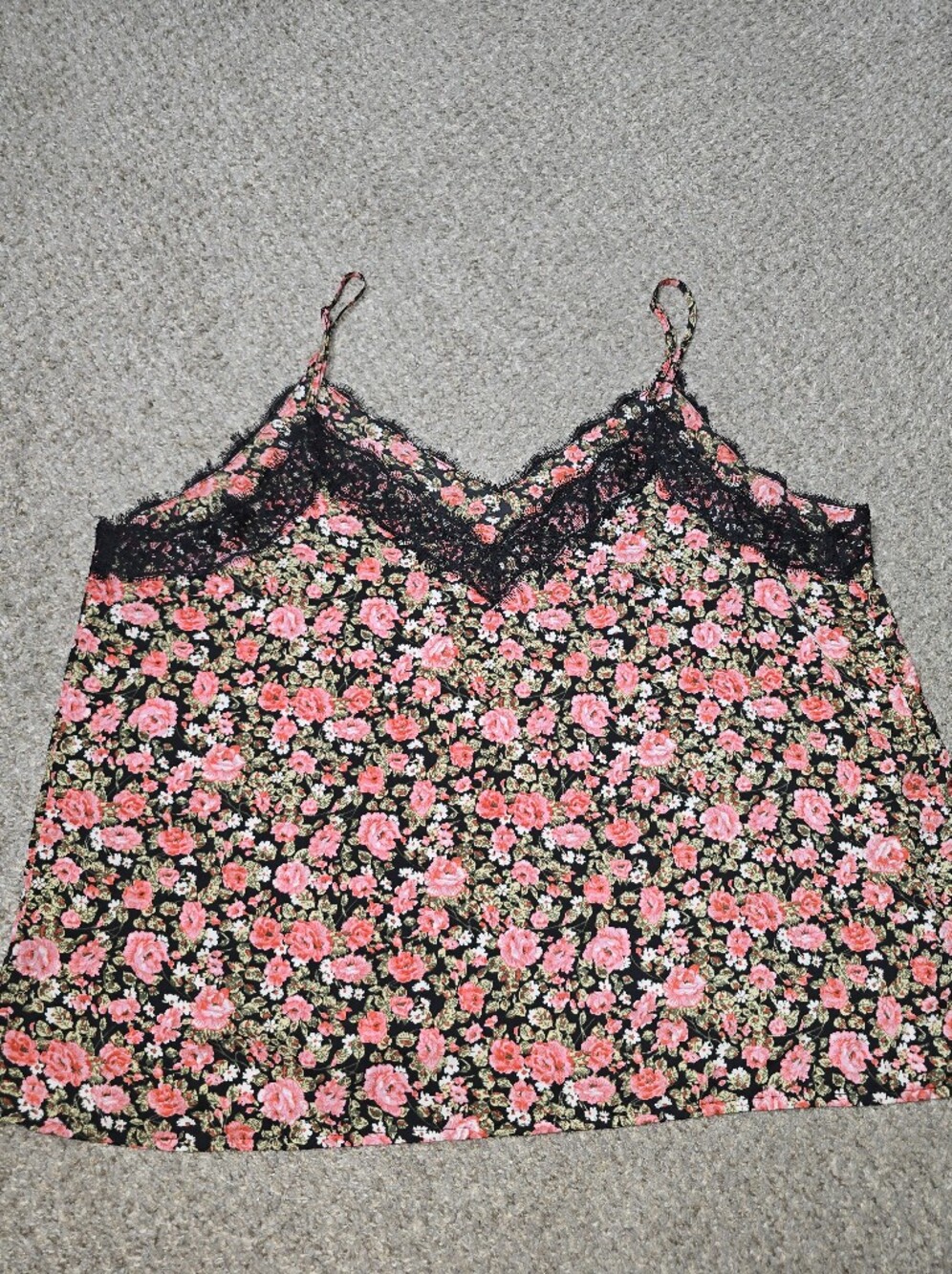 bp Black Floral Lace-Trim Chemise with Pink Roses Size 2x